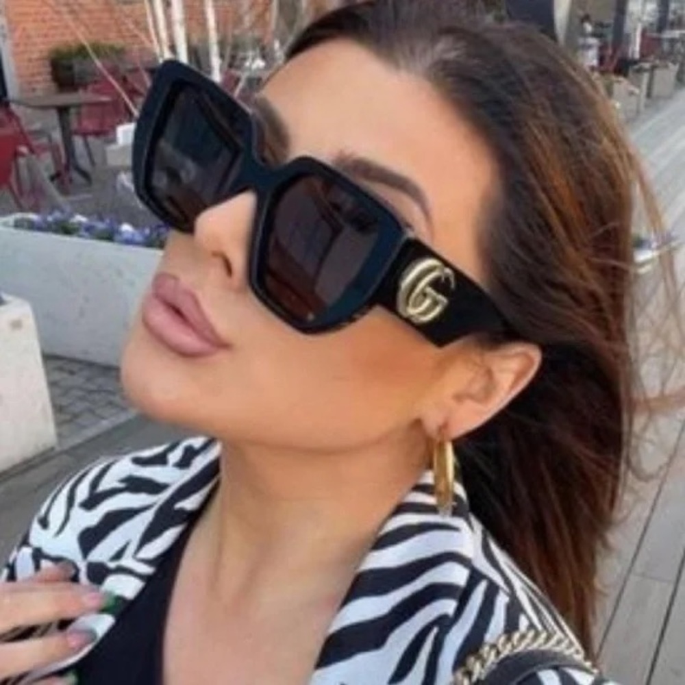 💯- New Gucci Geometric Women’s Sunglasses GG0956S 003 Black/Gold 54mm